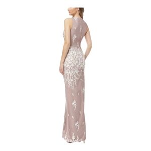 JS Collections EMBROIDERED COLUMN HALTER GOWN